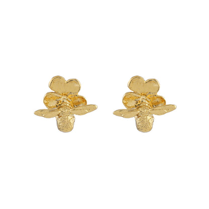 Alex Monroe Tiny Silver Gold Vermeil Forget Me Not Stud Earrings with Itsy Bitsy Bee