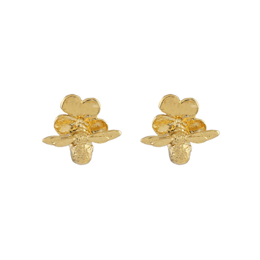 Alex Monroe Tiny Silver Gold Vermeil Forget Me Not Stud Earrings with Itsy Bitsy Bee