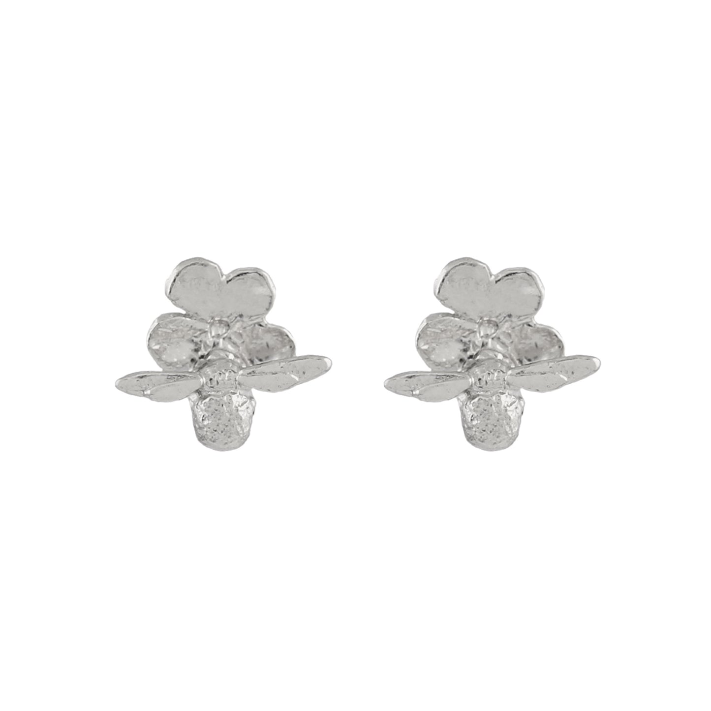 Alex Monroe Silver Forget Me Not Stud Earrings with Itsy Bitsy Bee