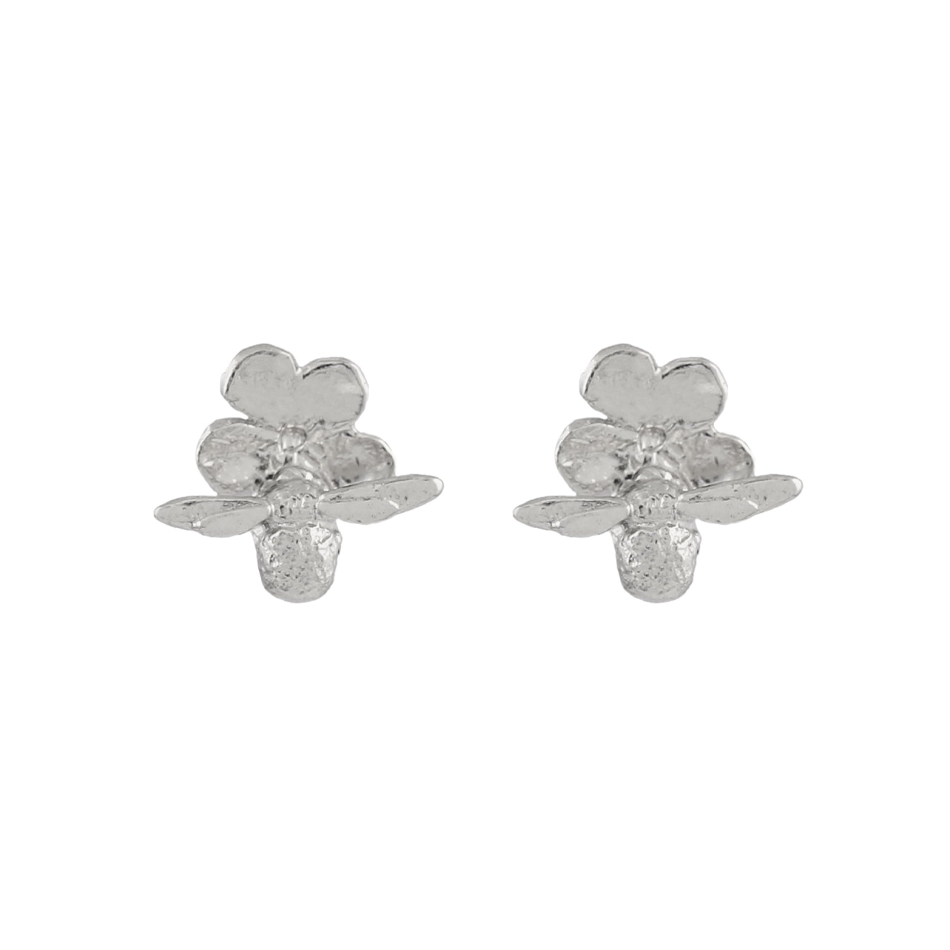 Alex Monroe Silver Forget Me Not Stud Earrings with Itsy Bitsy Bee
