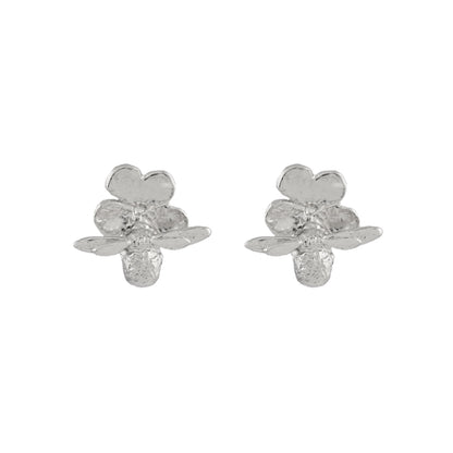 Alex Monroe Silver Forget Me Not Stud Earrings with Itsy Bitsy Bee
