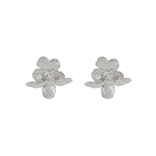 Alex Monroe Silver Forget Me Not Stud Earrings with Itsy Bitsy Bee