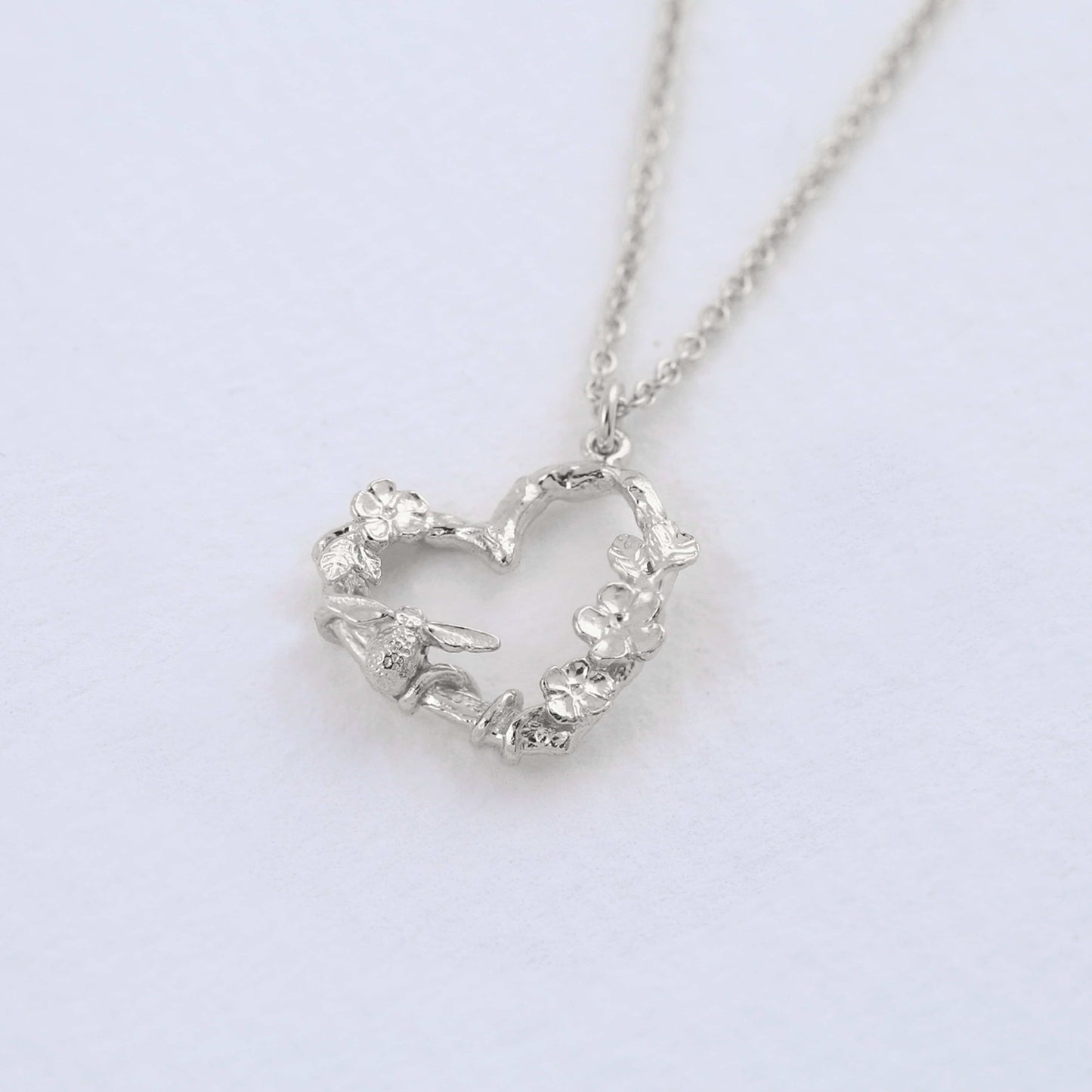 Sterling Silver Floral Heart Necklace with Itsy Bitsy Bee