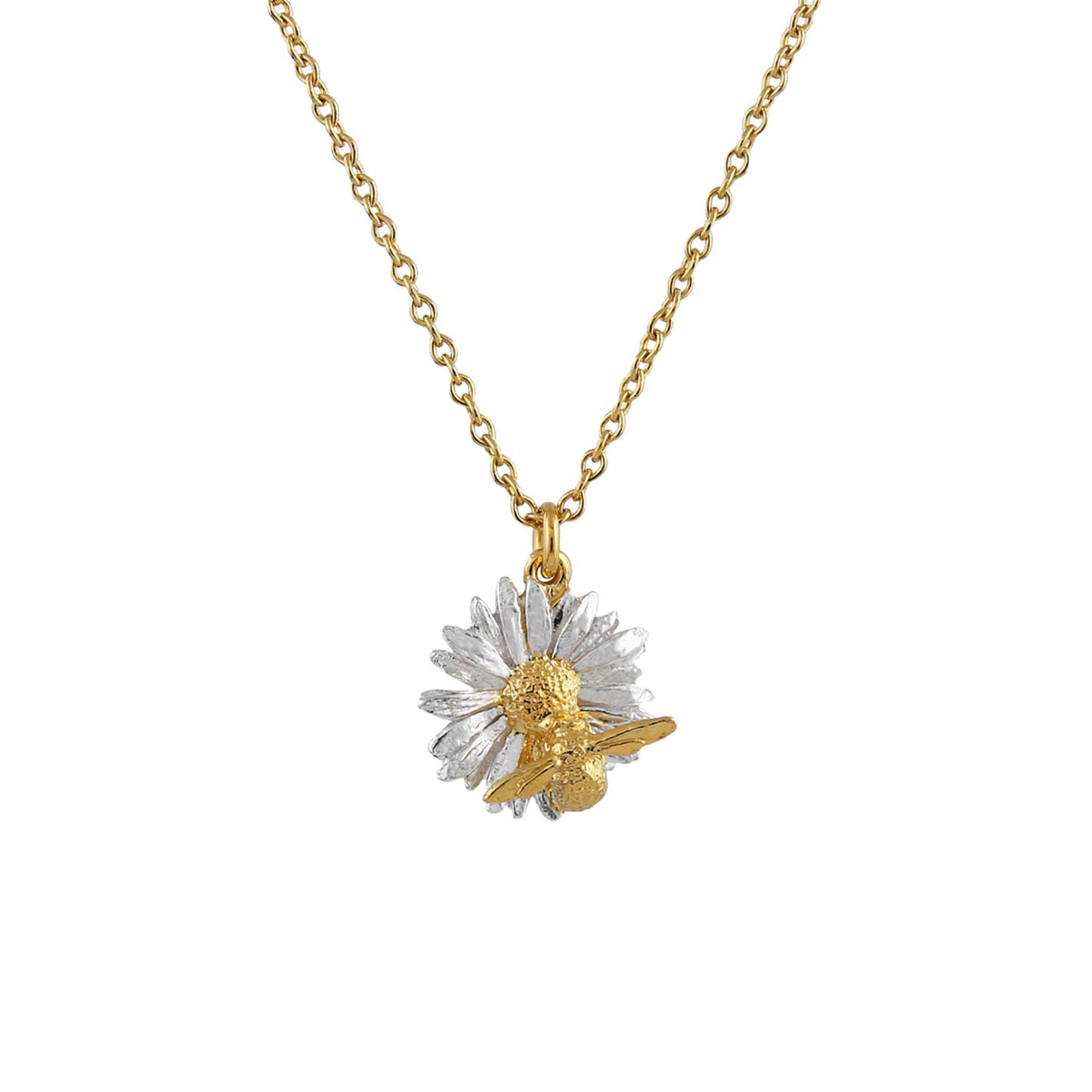 Alex Monroe Mixed Silver & Gold Plate Daisy Necklace with Teeny Weeny Bee