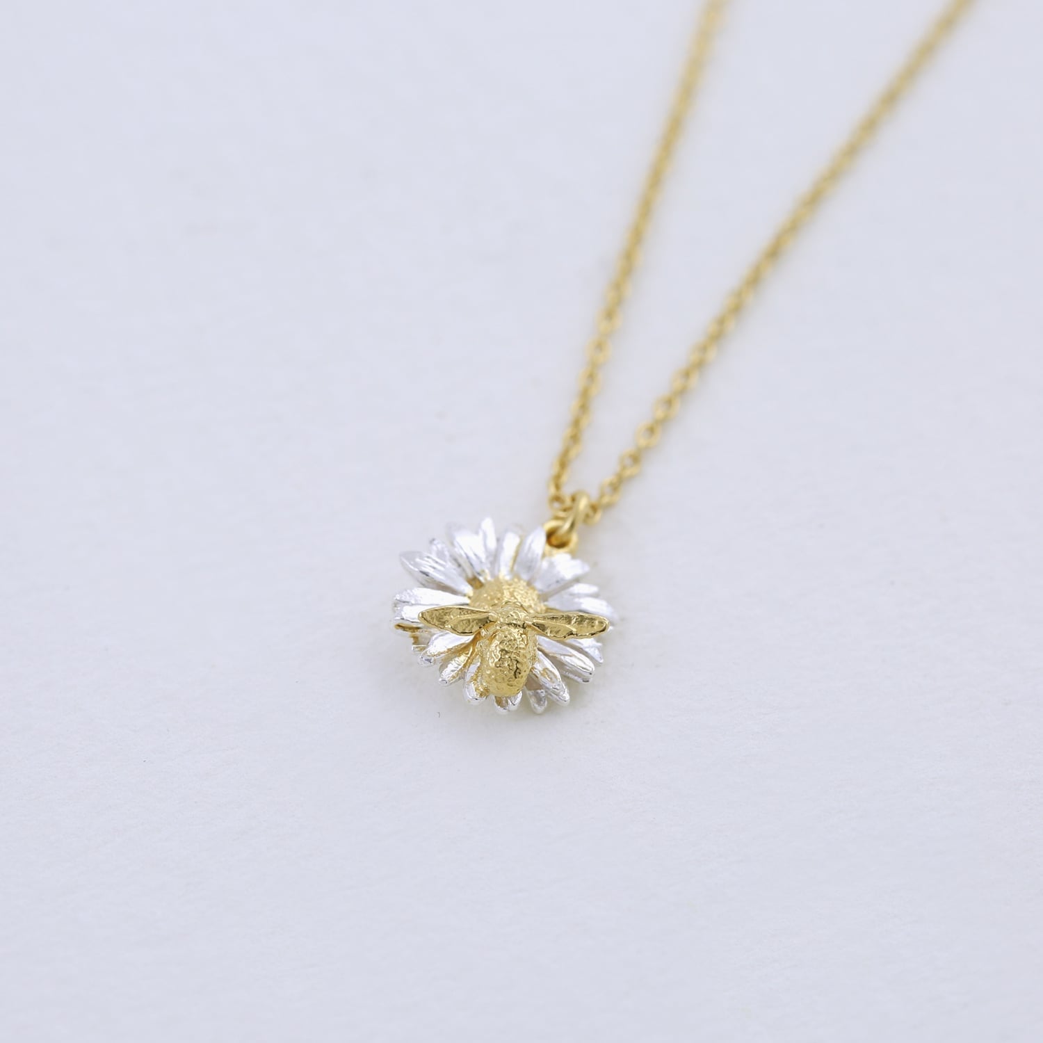 Alex Monroe Mixed Silver & Gold Plate Daisy Necklace with Teeny Weeny Bee