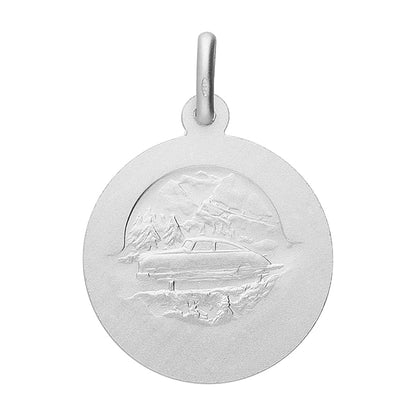 Joli Beau Sterling Silver Round St Christopher With Automobile Design On Back