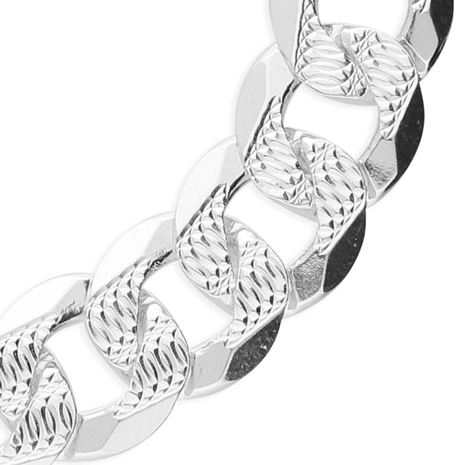 Close-up of a Men's Sterling Silver Diamond Cut Curb Bracelet With Secure Lobster Catch