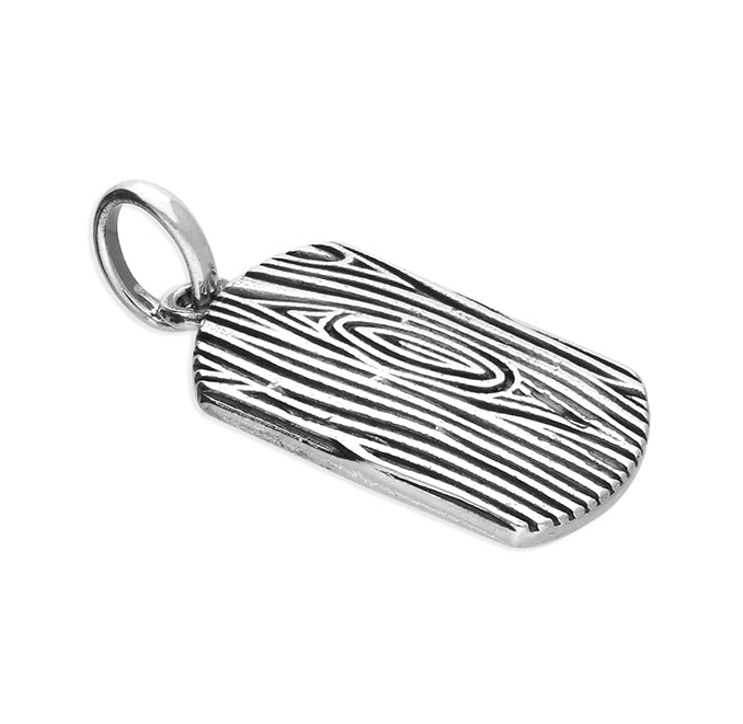Men's Sterling Silver Oxidised  Bark Design Tag Pendant