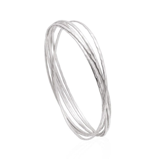 Sterling Silver Multi Severn Hammered Round Intertwined Bangles