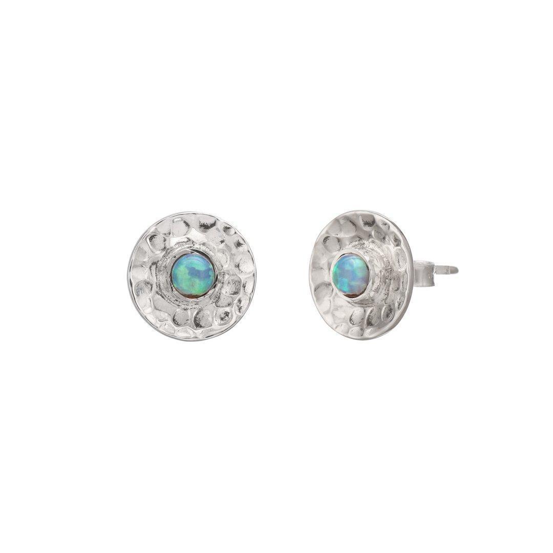 Sterling Silver round Hammered small opaline stud earrings