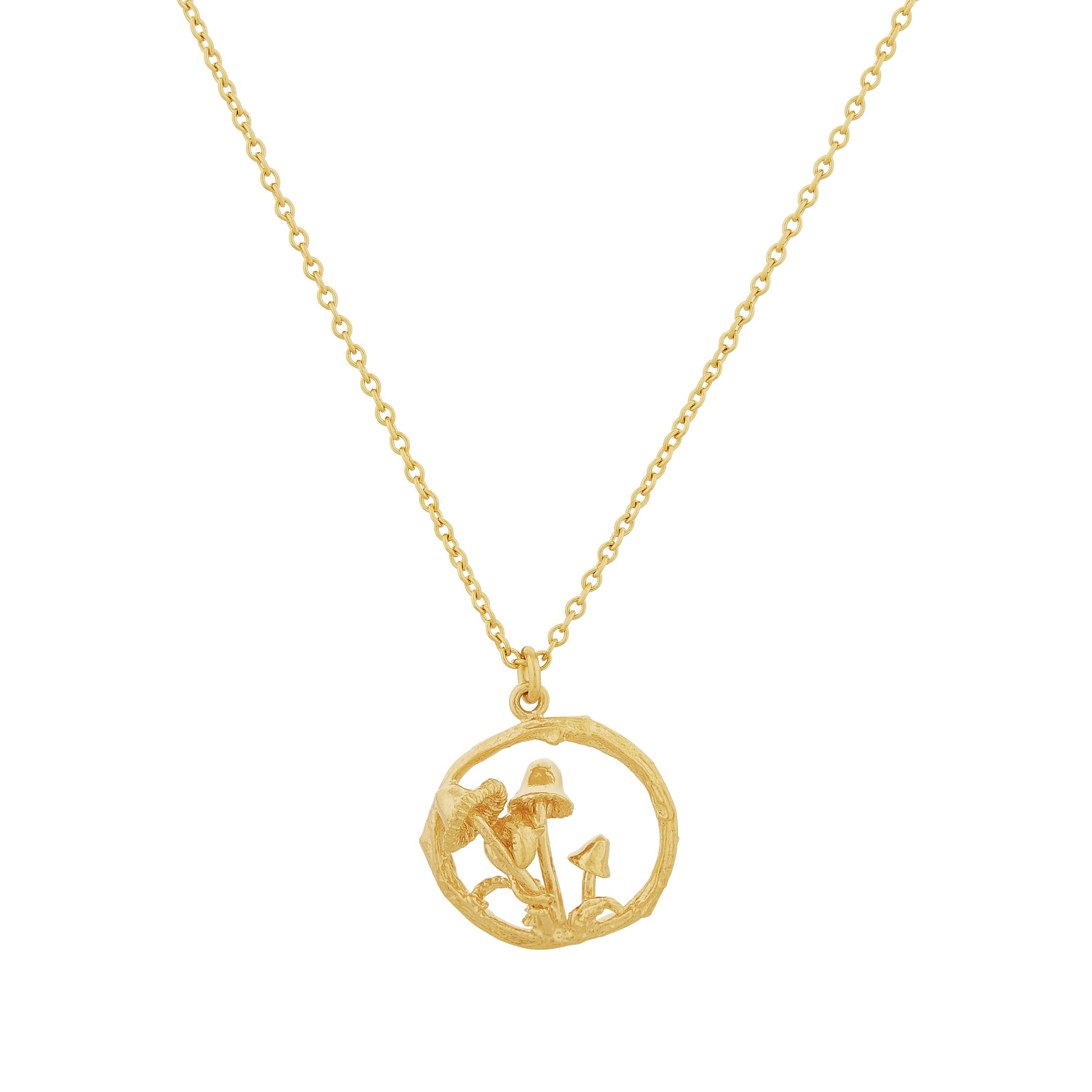 Alex Monroe 22 carat Yellow Gold Vermeil Mushroom Patch Loop Necklace