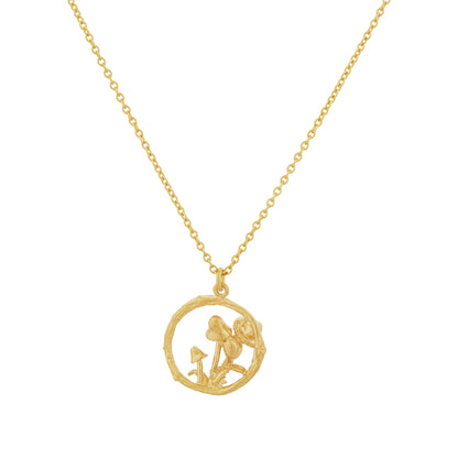 Alex Monroe 22 carat Yellow Gold Vermeil Mushroom Patch Loop Necklace