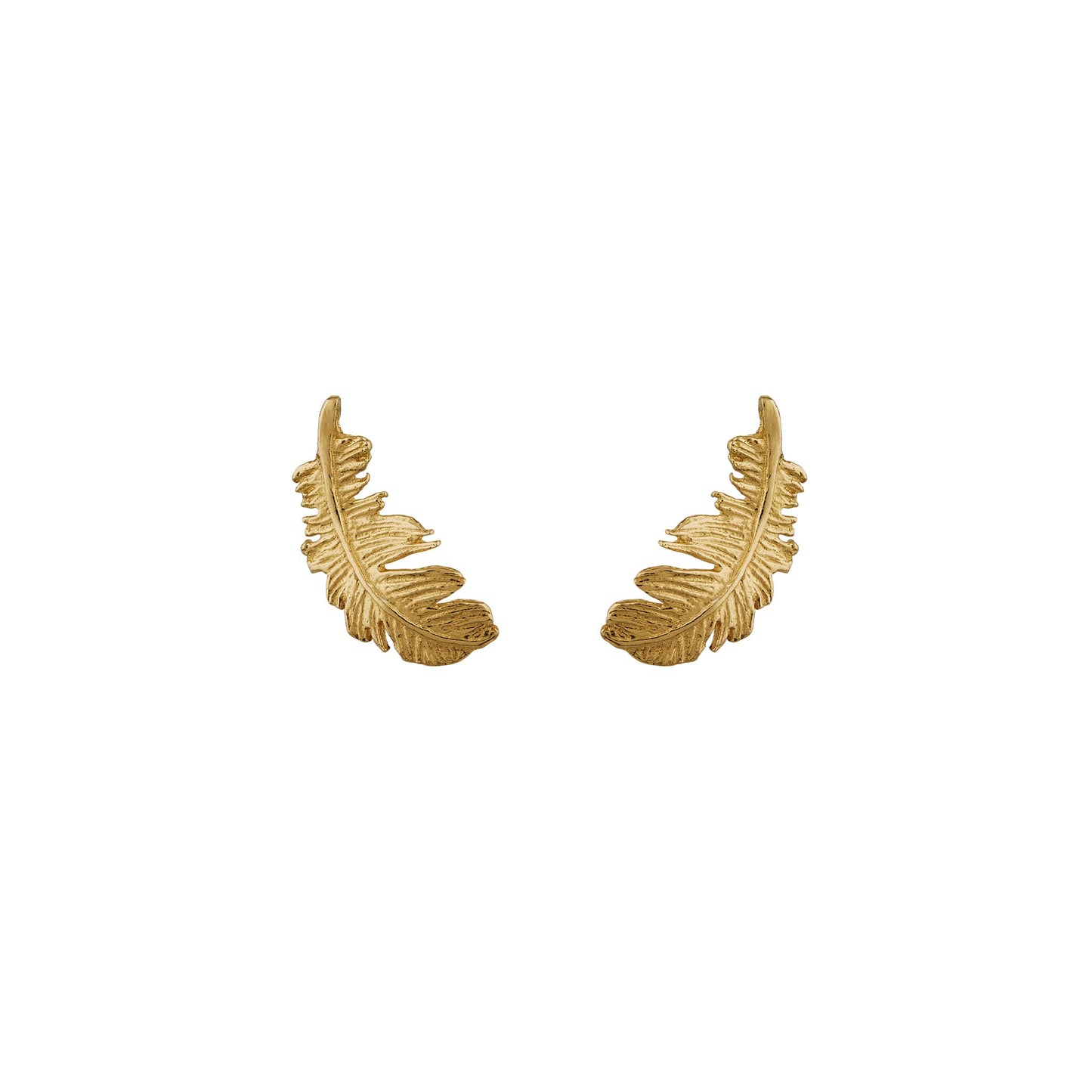 18 carat Yellow Solid Gold Plume Feather Stud Earrings