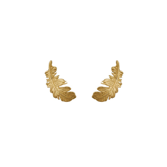 18 carat Yellow Solid Gold Plume Feather Stud Earrings
