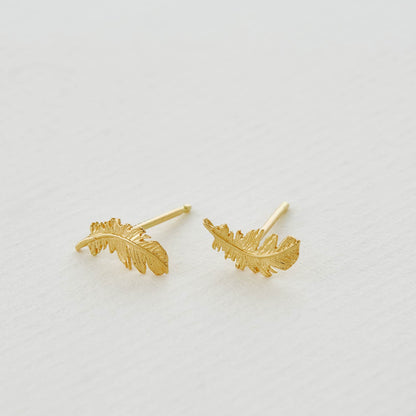 18 carat Yellow Solid Gold Plume Feather Stud Earrings