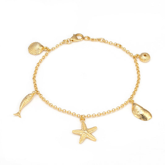Sterling Silver 18 carat Gold Vermeil Five Coastal Charms Bracelet