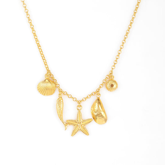 Sterling Silver 18 carat Yellow Gold Vermeil Five Coastal Charm Necklace