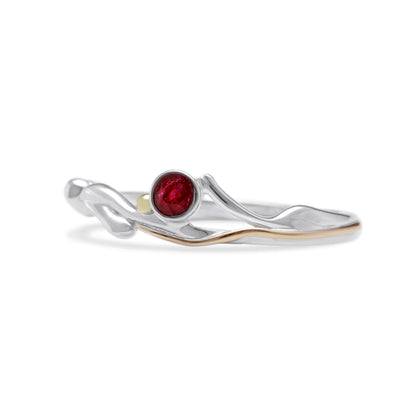 Dainty Ruby Sterling Silver Ring with gold detail