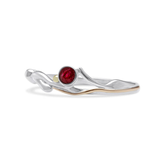 Dainty Ruby Sterling Silver Ring with gold detail