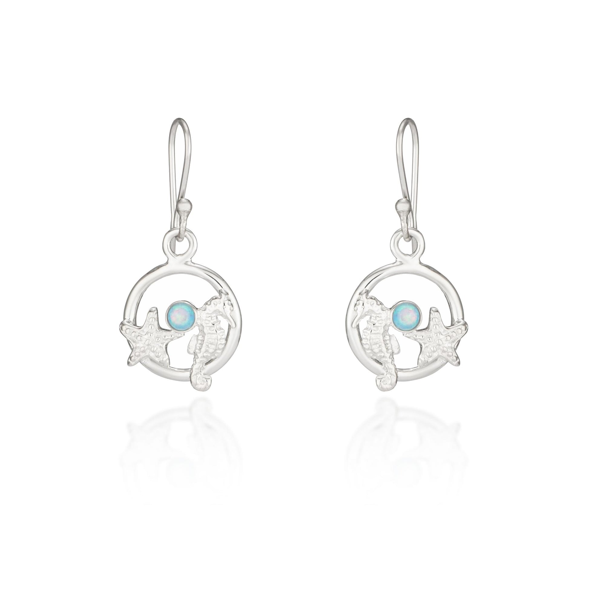 Sterling Silver Seahorse & starfish hook drop earrings