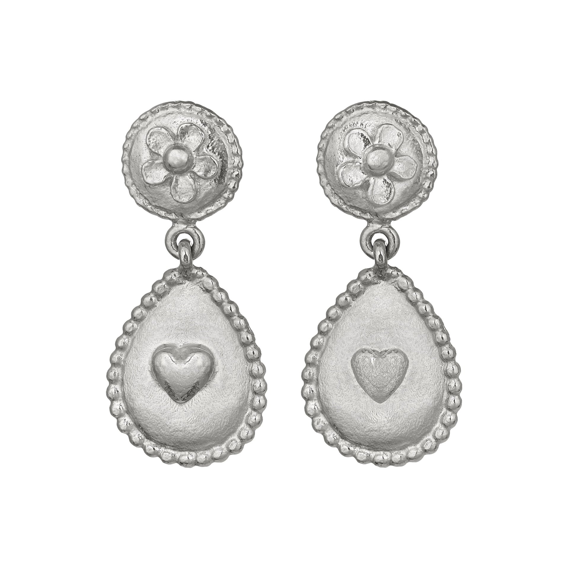 Alex Monroe Sterling Silver Love of Nature Heart & Flower Drop Earrings