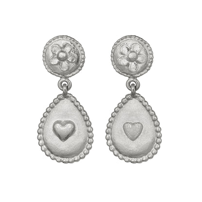 Alex Monroe Sterling Silver Love of Nature Heart & Flower Drop Earrings