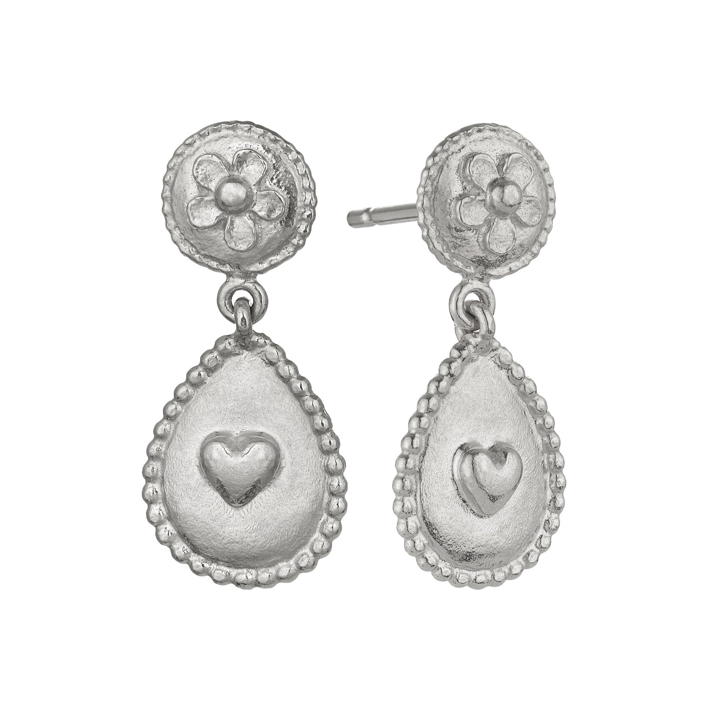 Alex Monroe Sterling Silver Love of Nature Heart & Flower Drop Earrings