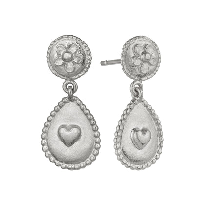 Alex Monroe Sterling Silver Love of Nature Heart & Flower Drop Earrings