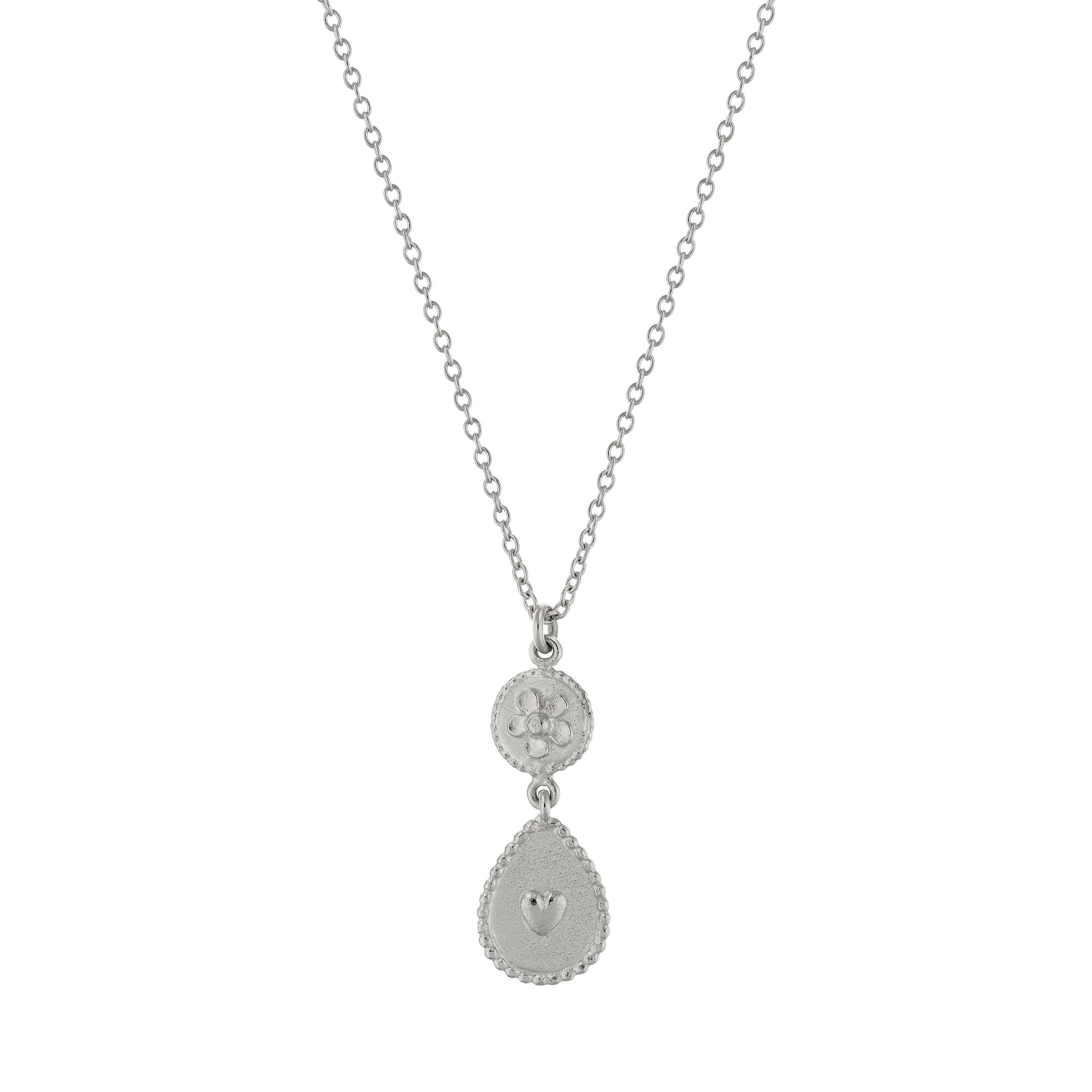 Alex Monroe Sterling Silver Love of Nature Heart & Flower Drop Necklace