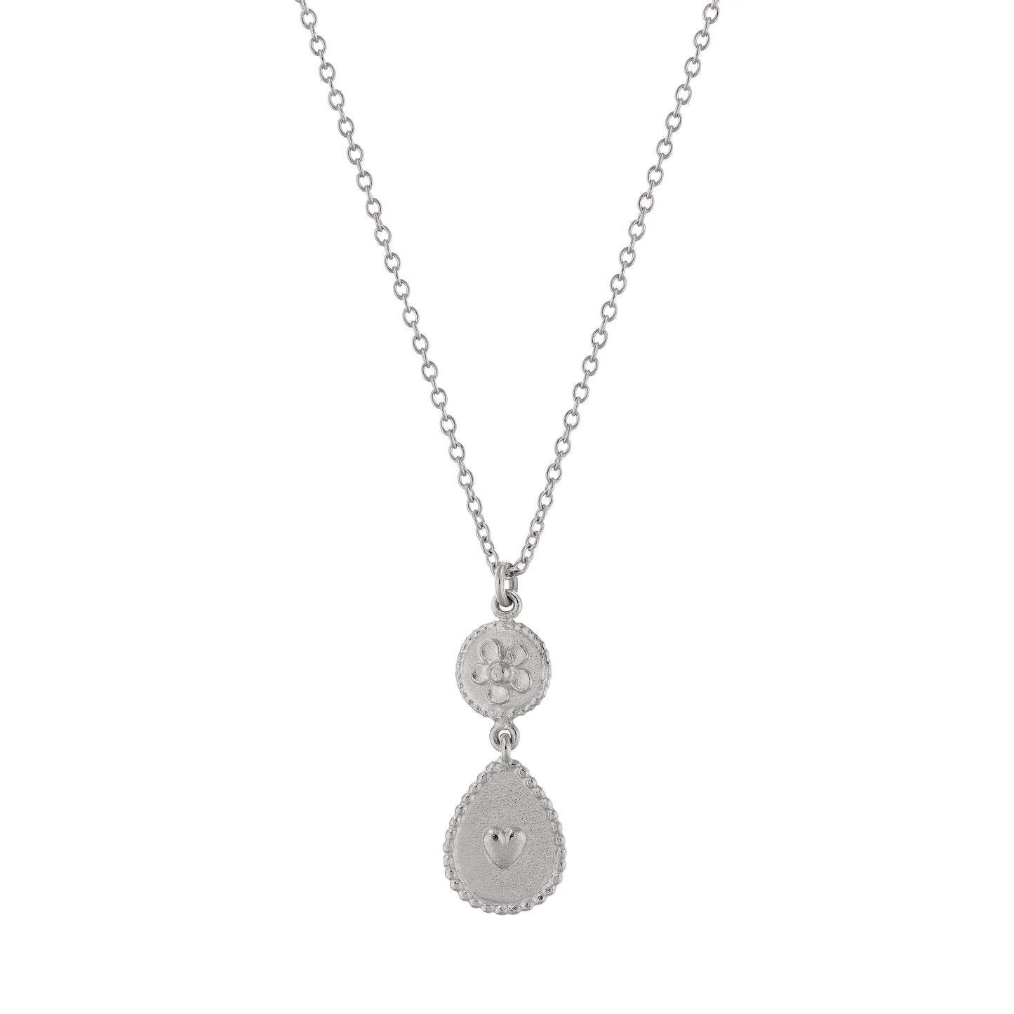 Alex Monroe Sterling Silver Love of Nature Heart & Flower Drop Necklace