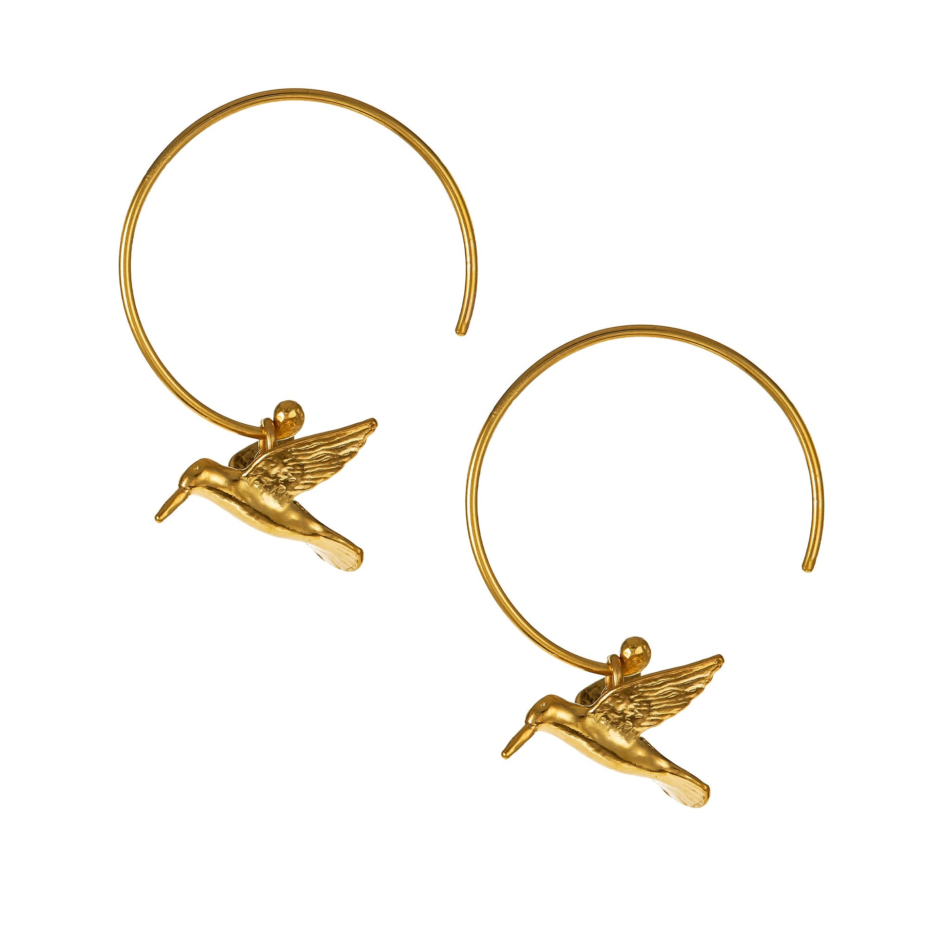 Alex Monroe 22 carat Yellow Gold Vermeil Hummingbird Hoop Earrings