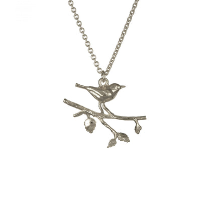 Alex Monroe Sterling Silver Perched Warbler Bird Necklace
