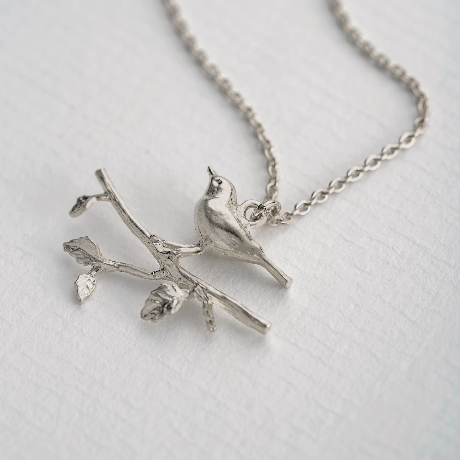 Alex Monroe Sterling Silver Perched Warbler Bird Necklace