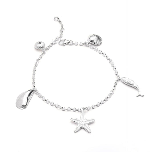 Joli Beau Sterling Silver Five Coastal Charm Sea Side Collection Bracelet