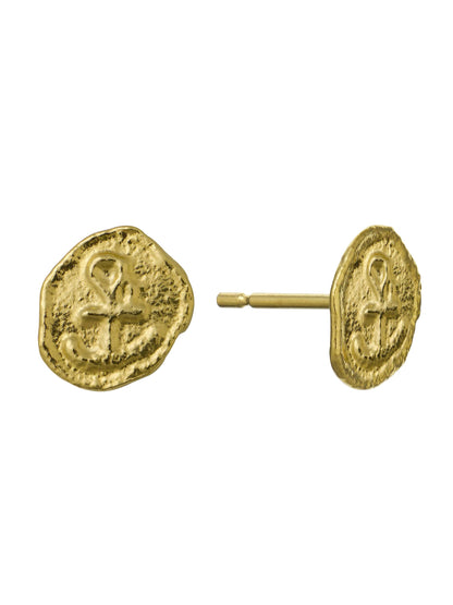 Alex Monroe Sterling Silver 22ct Gold Vermeil Mudlarked Anchor Token Stud Earrings