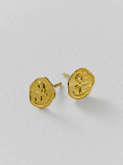 Alex Monroe Sterling Silver 22ct Gold Vermeil Mudlarked Anchor Token Stud Earrings