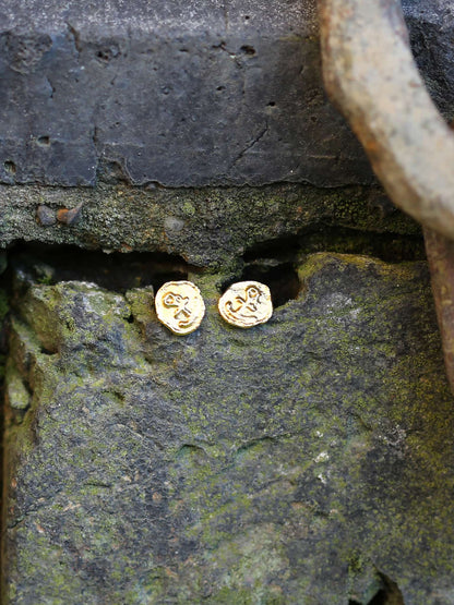 Alex Monroe Sterling Silver 22ct Gold Vermeil Mudlarked Anchor Token Stud Earrings