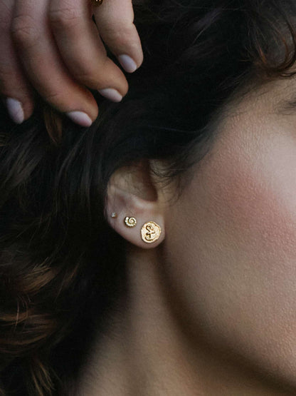 Alex Monroe Sterling Silver 22ct Gold Vermeil Mudlarked Anchor Token Stud Earrings